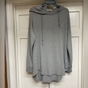 Soft Surroundings XL Striped Hooded Pullover in Light Gray/White